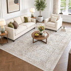 Washable Area Rug Vintage Neutral Distressed