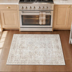 Washable Area Rug Vintage Neutral Distressed