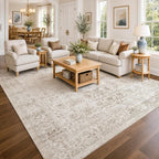 Washable Area Rug Vintage Neutral Distressed