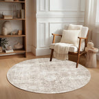 Washable Area Rug Vintage Neutral Distressed