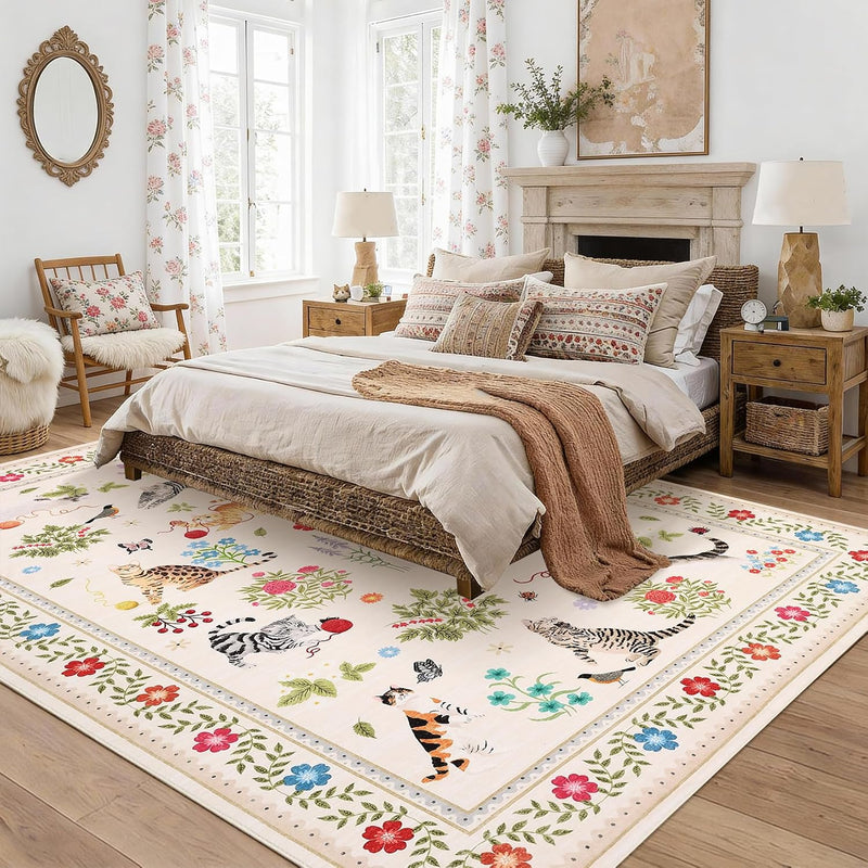 Washable Cat Area Rug Low Pile