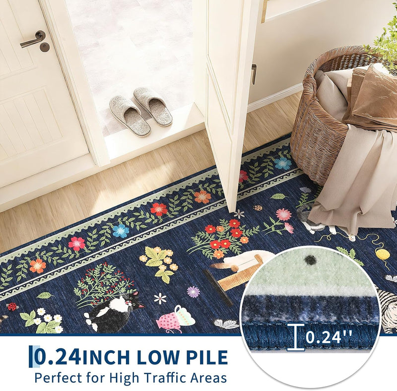 Washable Cat Area Rug Low Pile