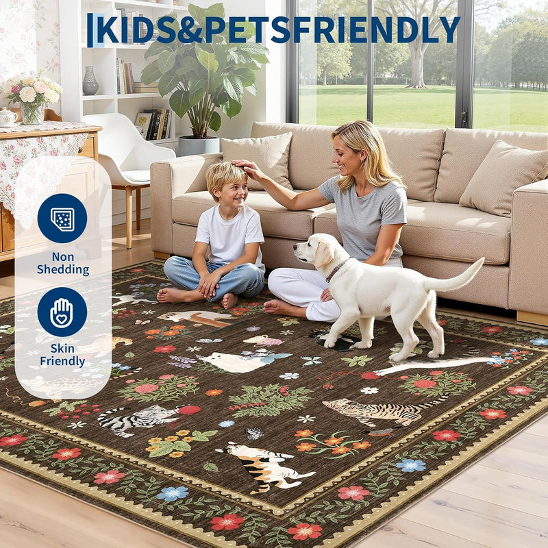 Washable Cat Area Rug Low Pile