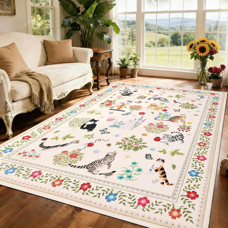 Washable Cat Area Rug Low Pile