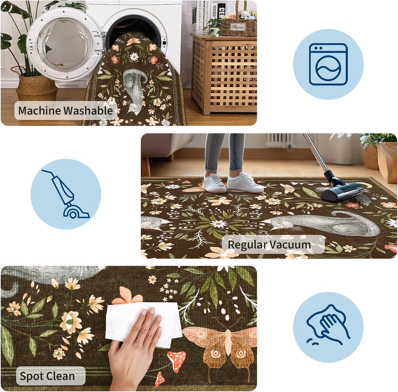 Washable Cat Area Rug Low Pile