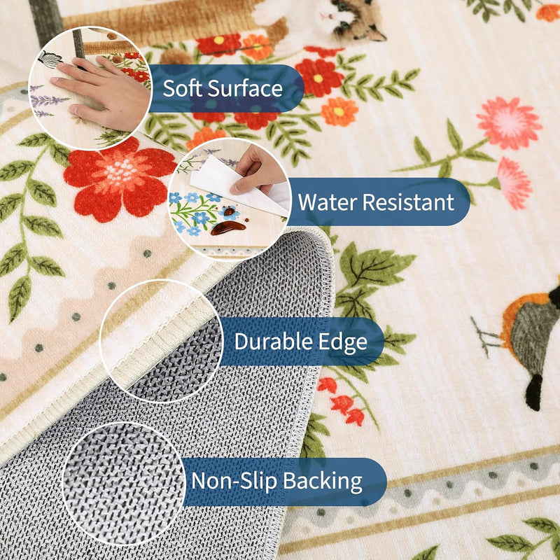 Washable Cat Area Rug Low Pile