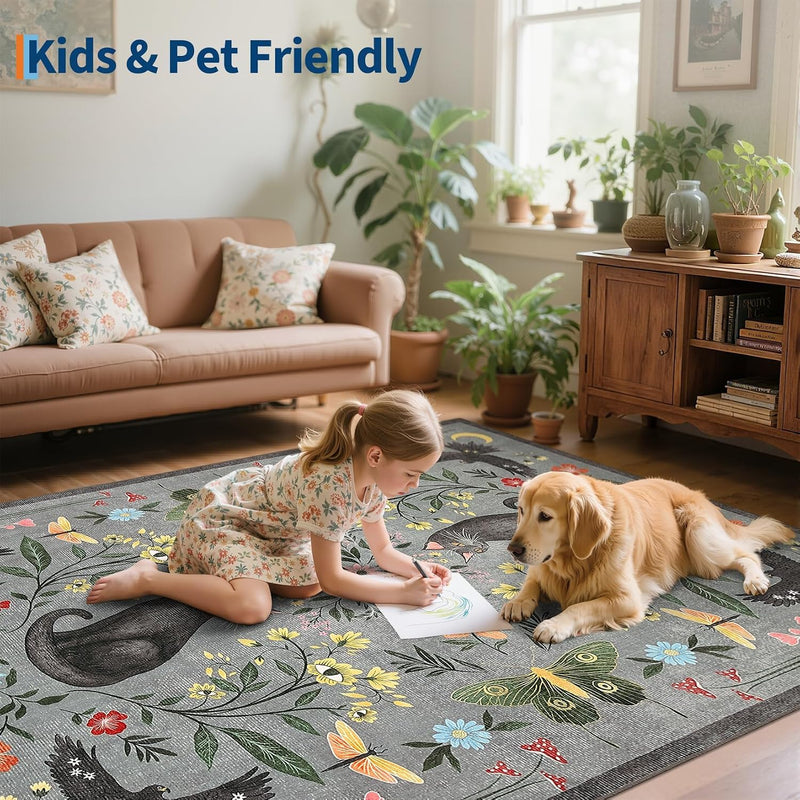 Washable Cat Area Rug Low Pile