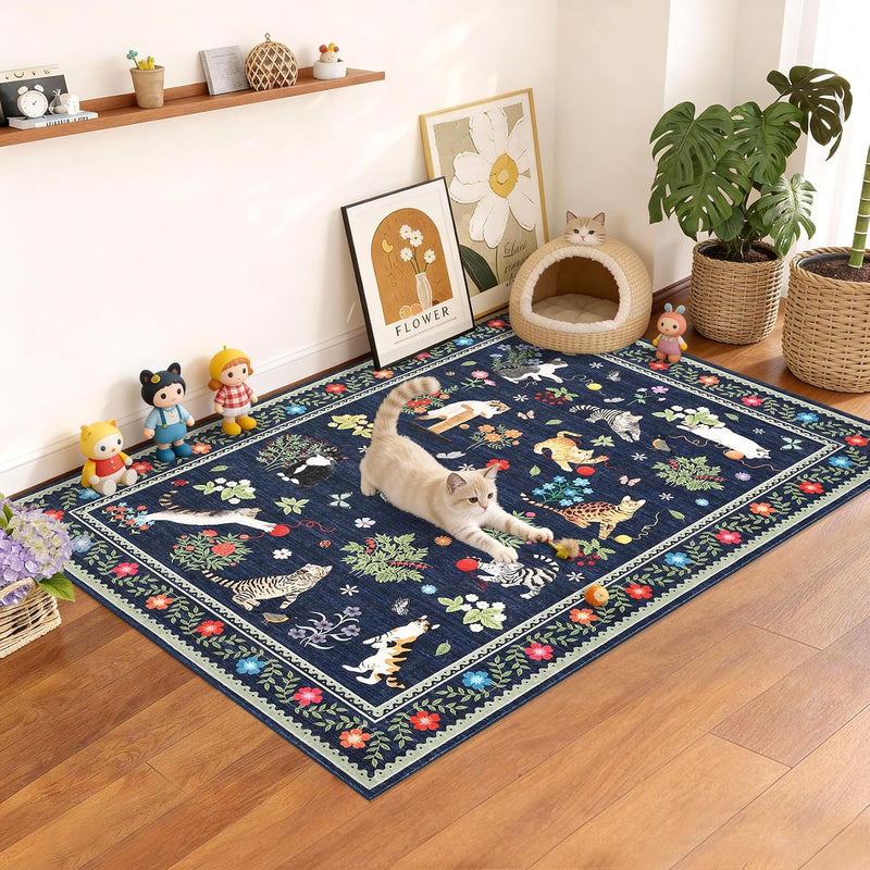 Washable Cat Area Rug Low Pile