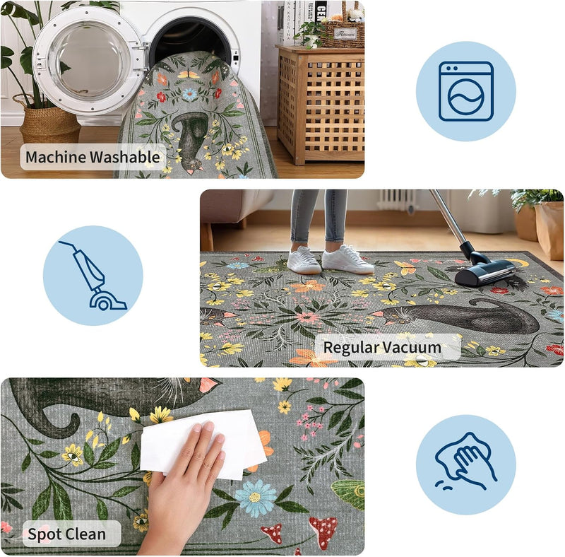 Washable Cat Area Rug Low Pile