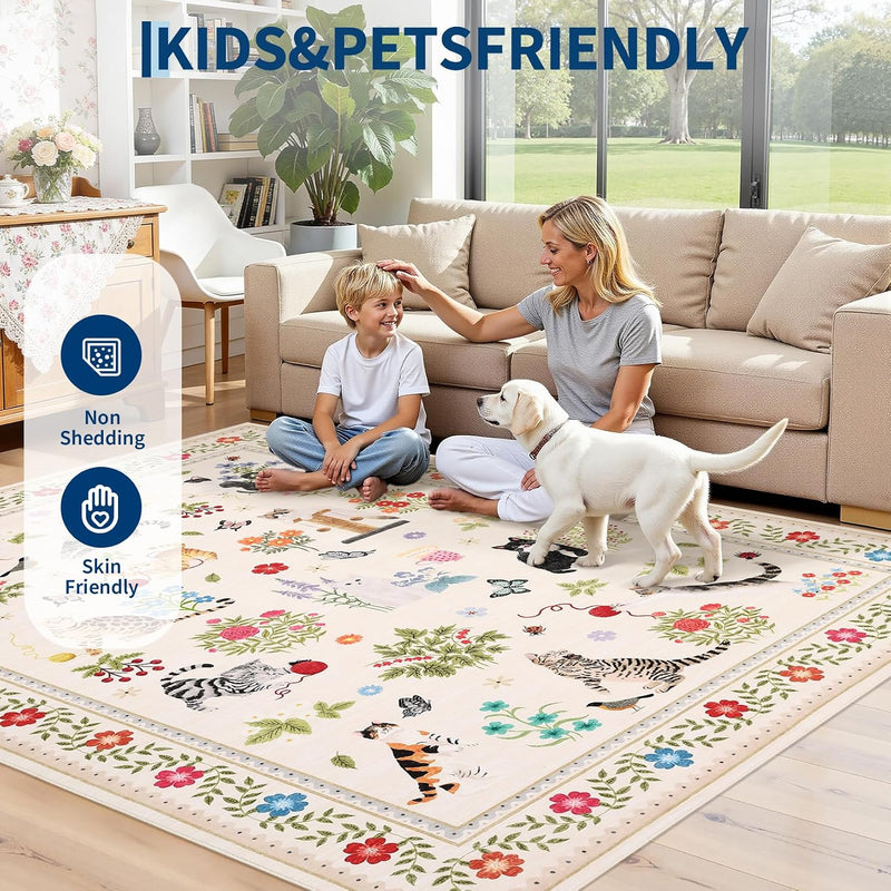 Washable Cat Area Rug Low Pile