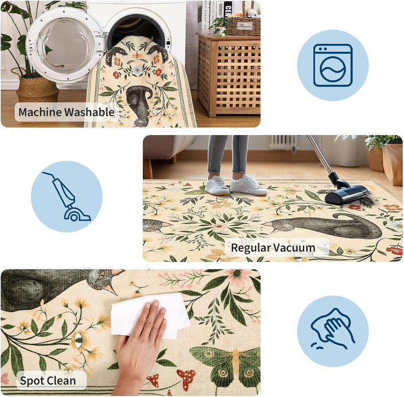 Washable Cat Area Rug Low Pile