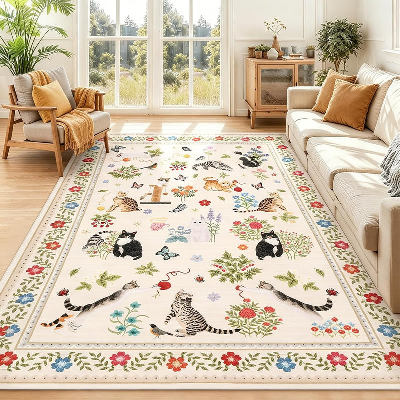 Washable Cat Area Rug Low Pile