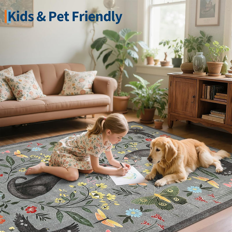 Washable Cat Area Rug Low Pile