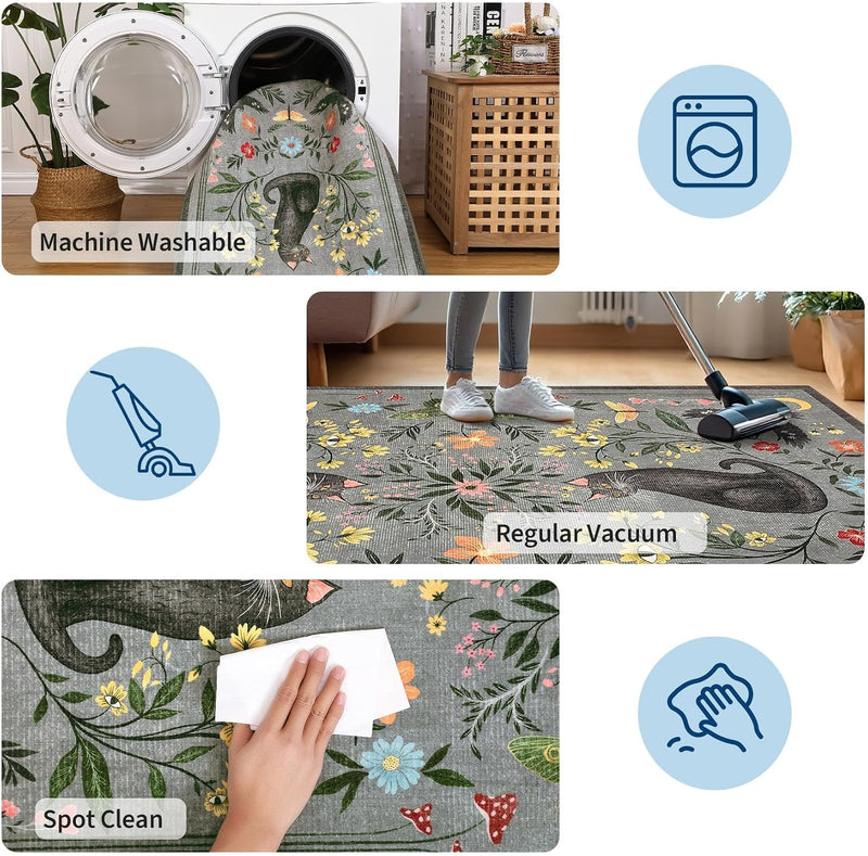 Washable Cat Area Rug Low Pile
