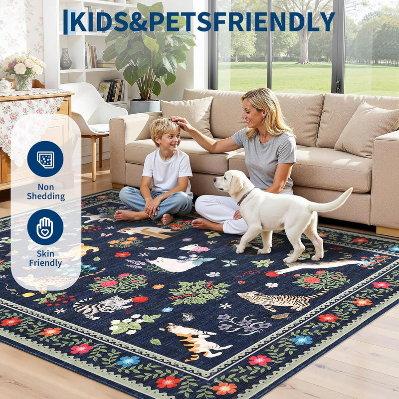 Washable Cat Area Rug Low Pile