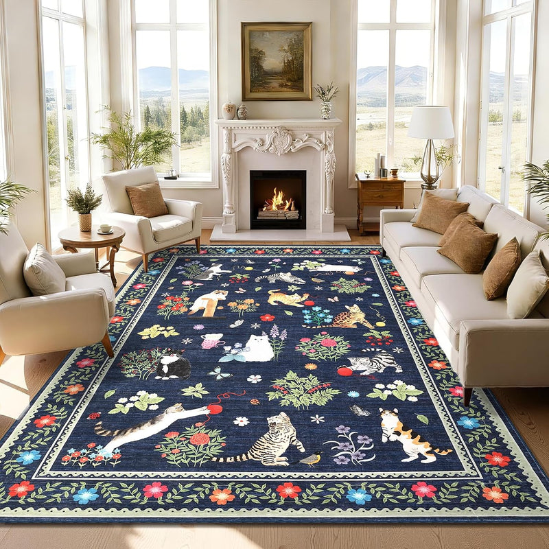 Washable Cat Area Rug Low Pile