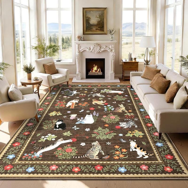 Washable Cat Area Rug Low Pile