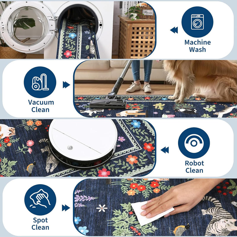 Washable Cat Area Rug Low Pile