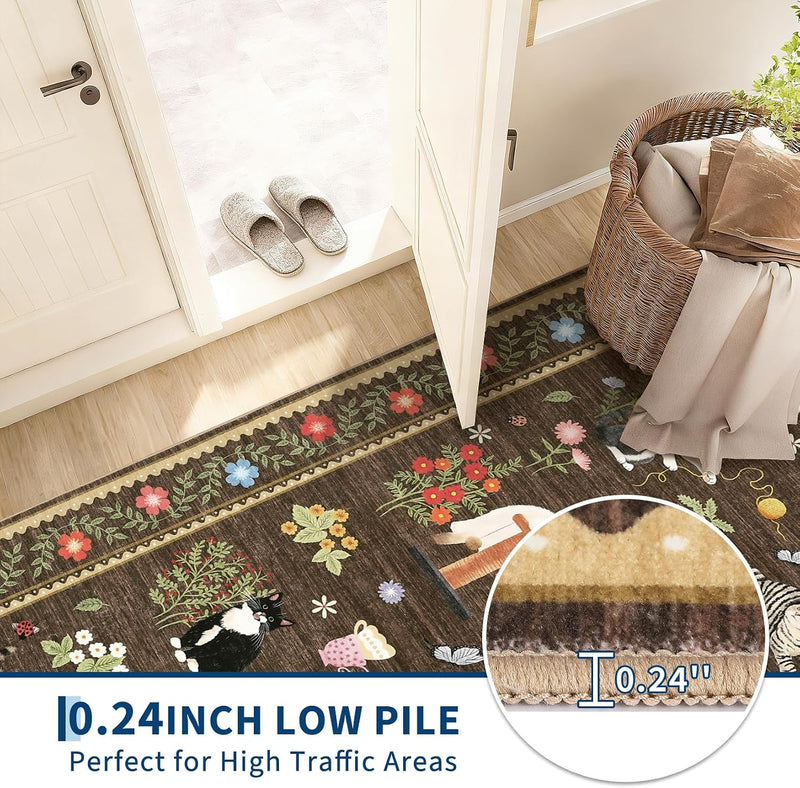 Washable Cat Area Rug Low Pile