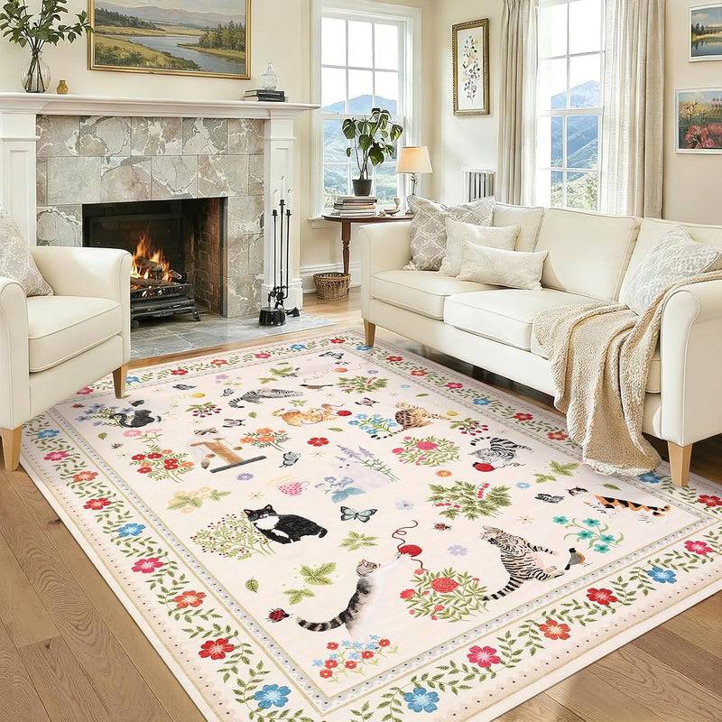Washable Cat Area Rug Low Pile