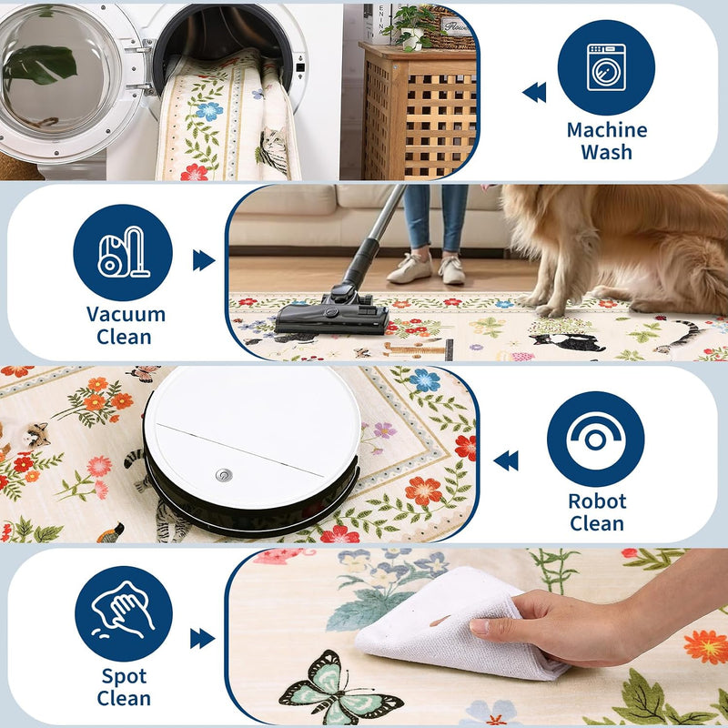 Washable Cat Area Rug Low Pile