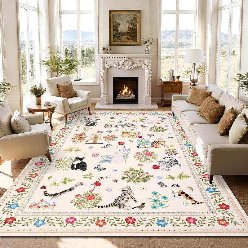 Washable Cat Area Rug Low Pile