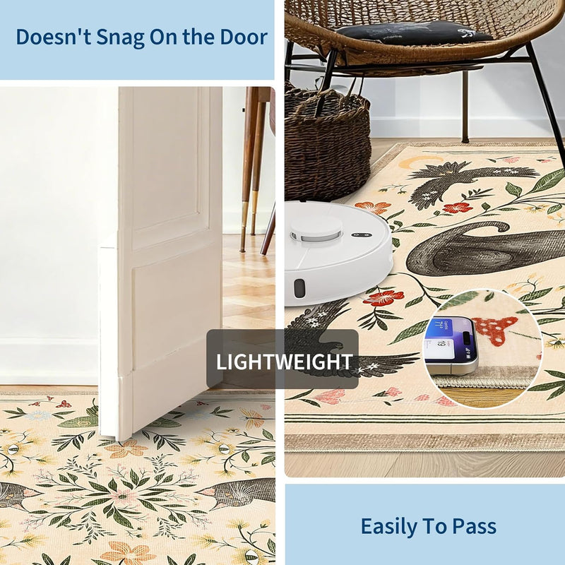 Washable Cat Area Rug Low Pile