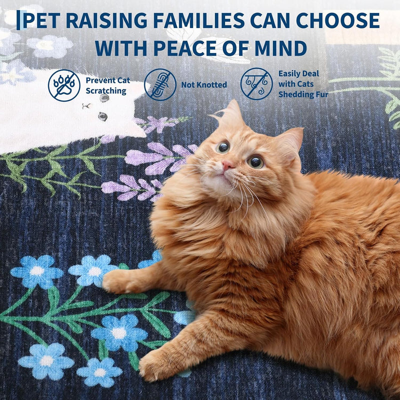 Washable Cat Area Rug Low Pile
