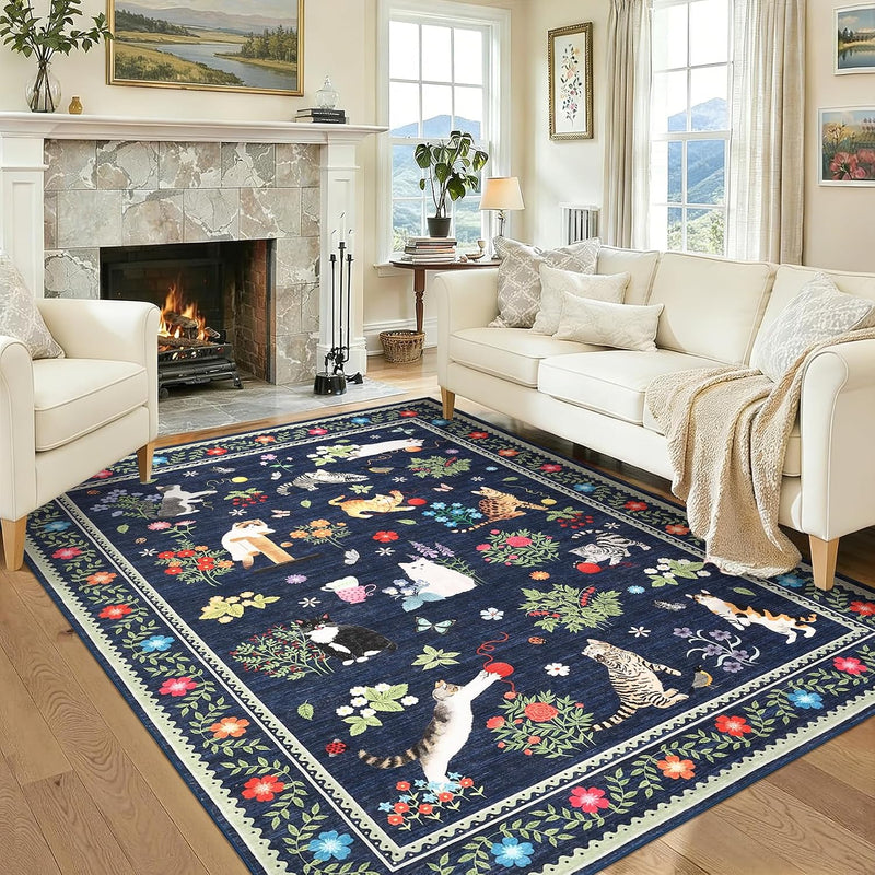 Washable Cat Area Rug Low Pile
