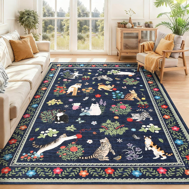 Washable Cat Area Rug Low Pile