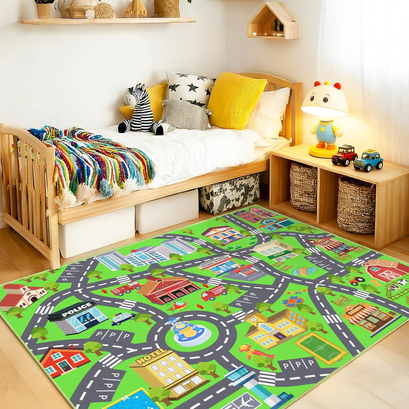 Washable Kids Rug for Playroom City Life
