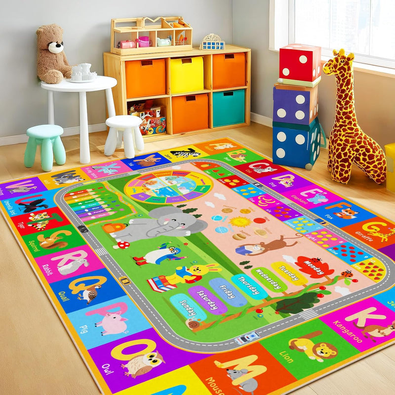 Washable Kids Rug for Playroom City Life- Road