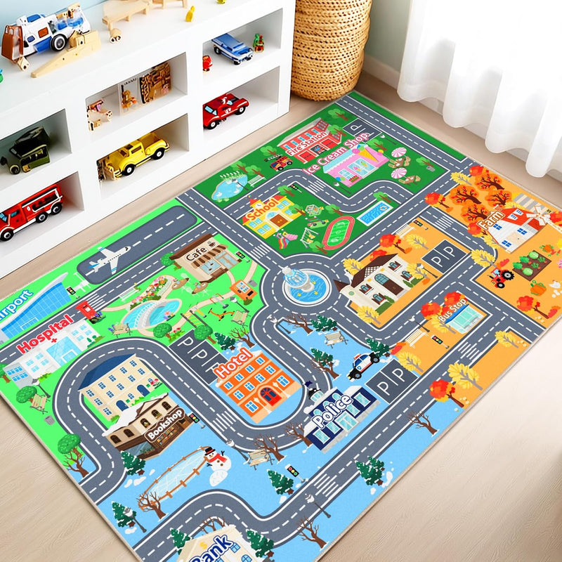 Washable Kids Rug for Playroom City Life