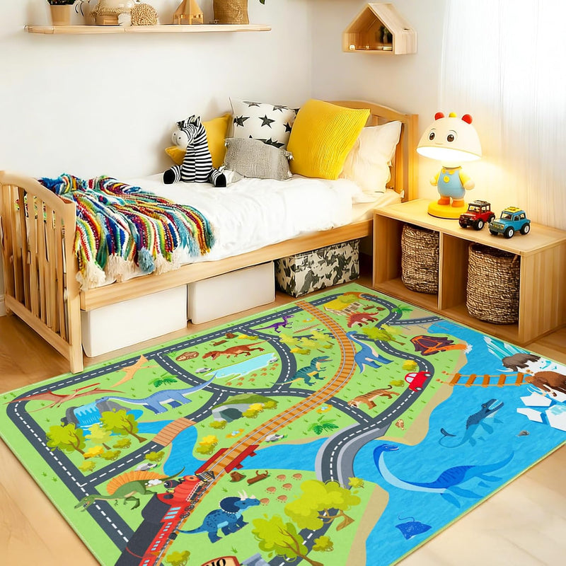 Washable Kids Rug for Playroom City Life