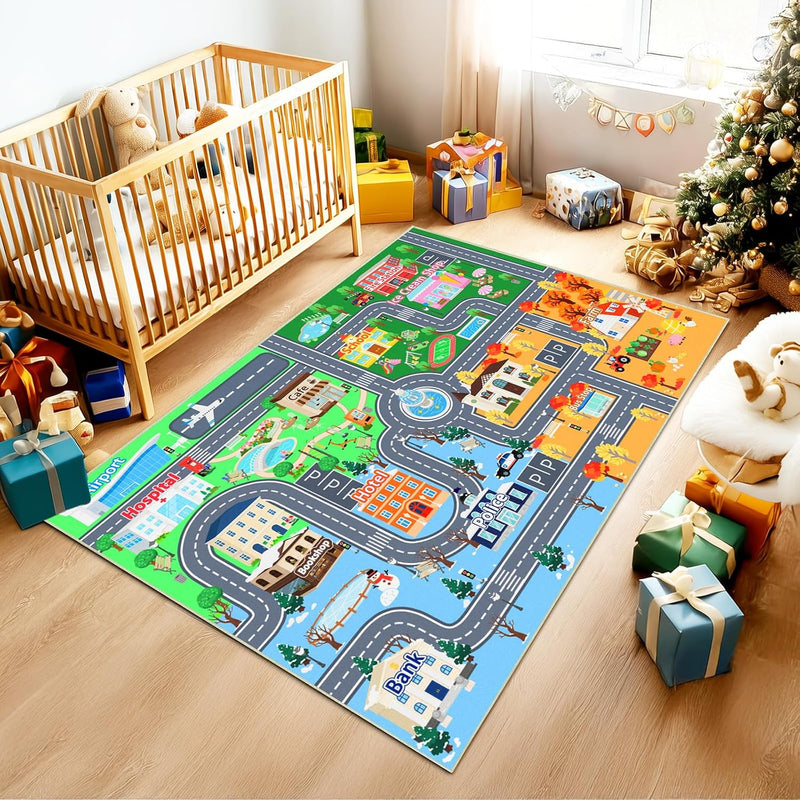 Washable Kids Rug for Playroom City Life