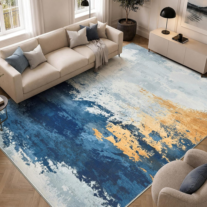 Washable Large Modern Abstract Area Rug Living Room
