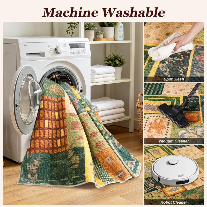 Washable Living Room Rugs Abstract Vintage Patchwork