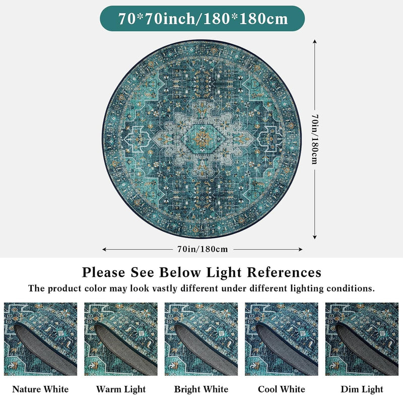 Washable Round Rug 6FT Large Living Room Circle