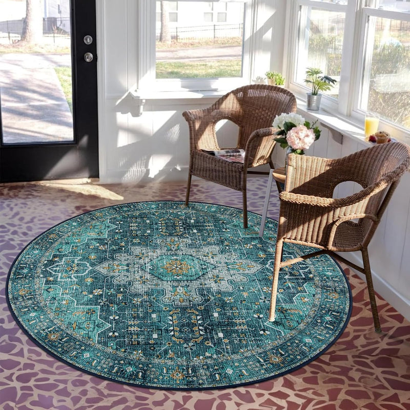 Washable Round Rug 6FT Large Living Room Circle