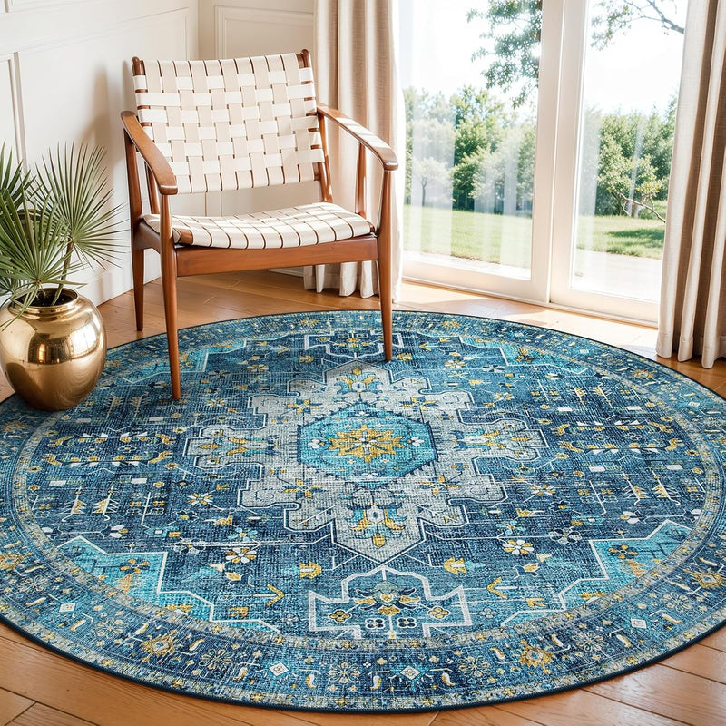 Washable Round Rug 6FT Large Living Room Circle