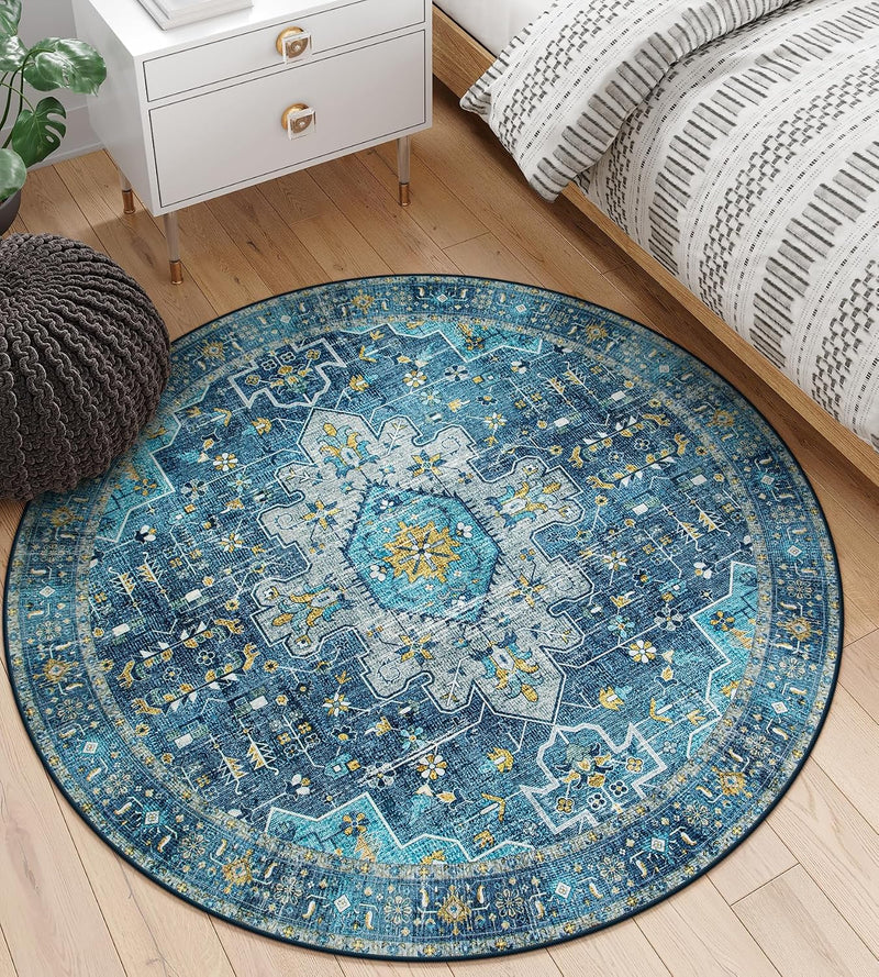 Washable Round Rug 6FT Large Living Room Circle