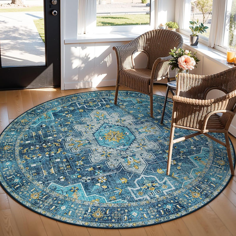 Washable Round Rug 6FT Large Living Room Circle