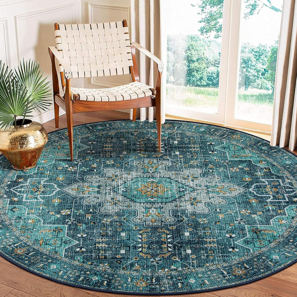 Washable Round Rug 6FT Large Living Room Circle