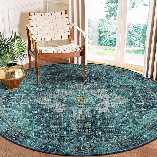 Washable Round Rug 6FT Large Living Room Circle