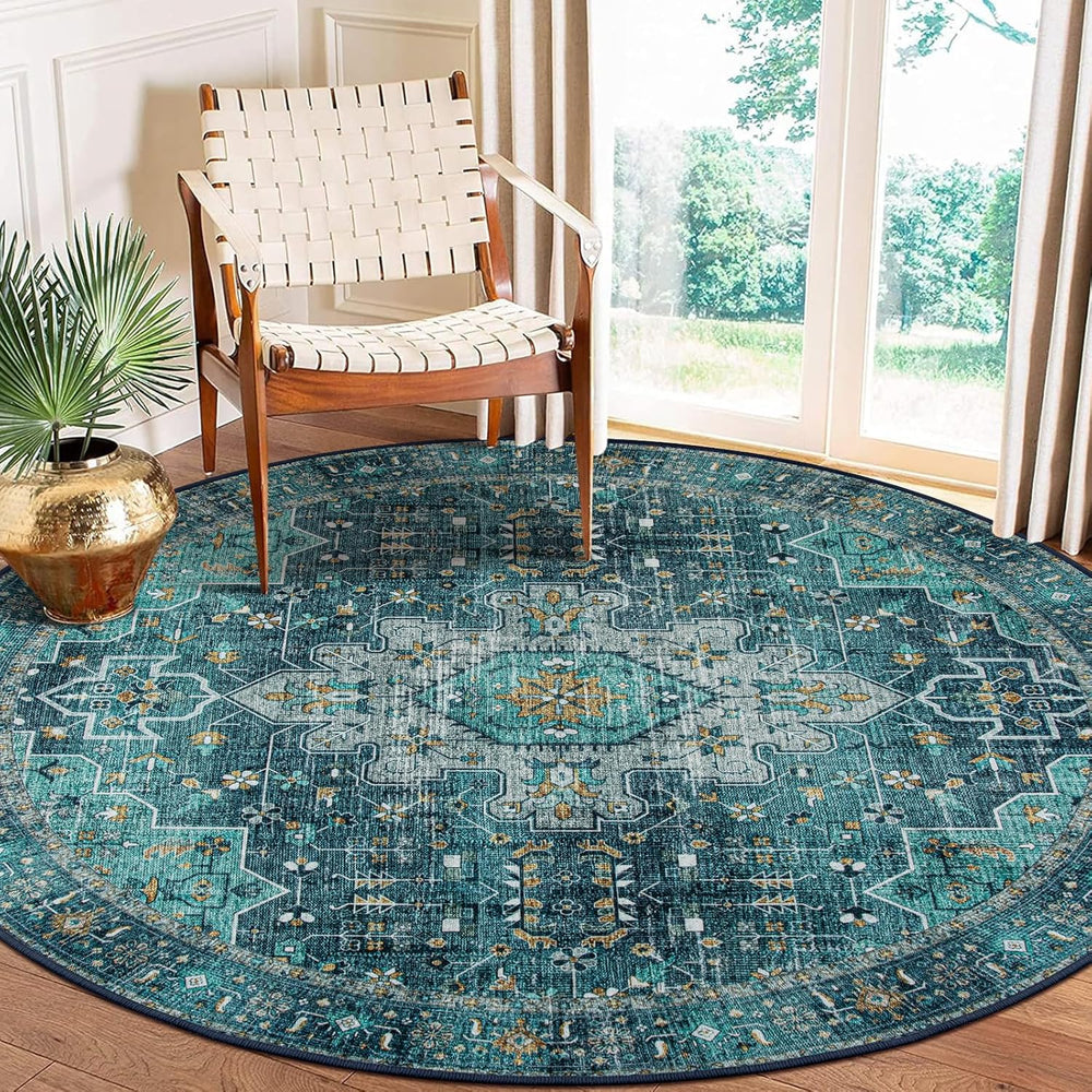Washable Round Rug 6FT Large Living Room Circle