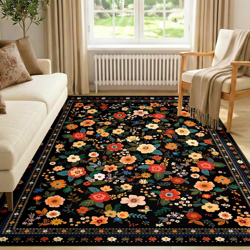 Washable Rug Floral Print Living Room