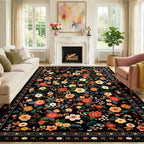 Washable Rug Floral Print Living Room