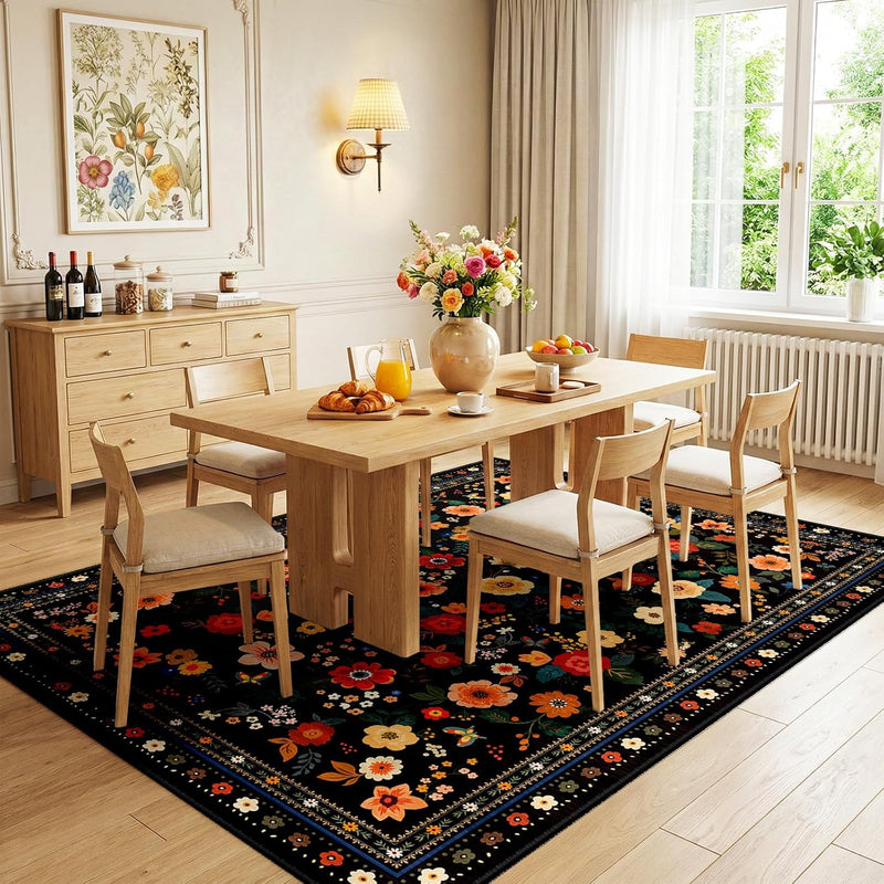 Washable Rug Floral Print Living Room