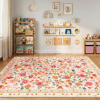 Washable Rug Floral Print Living Room