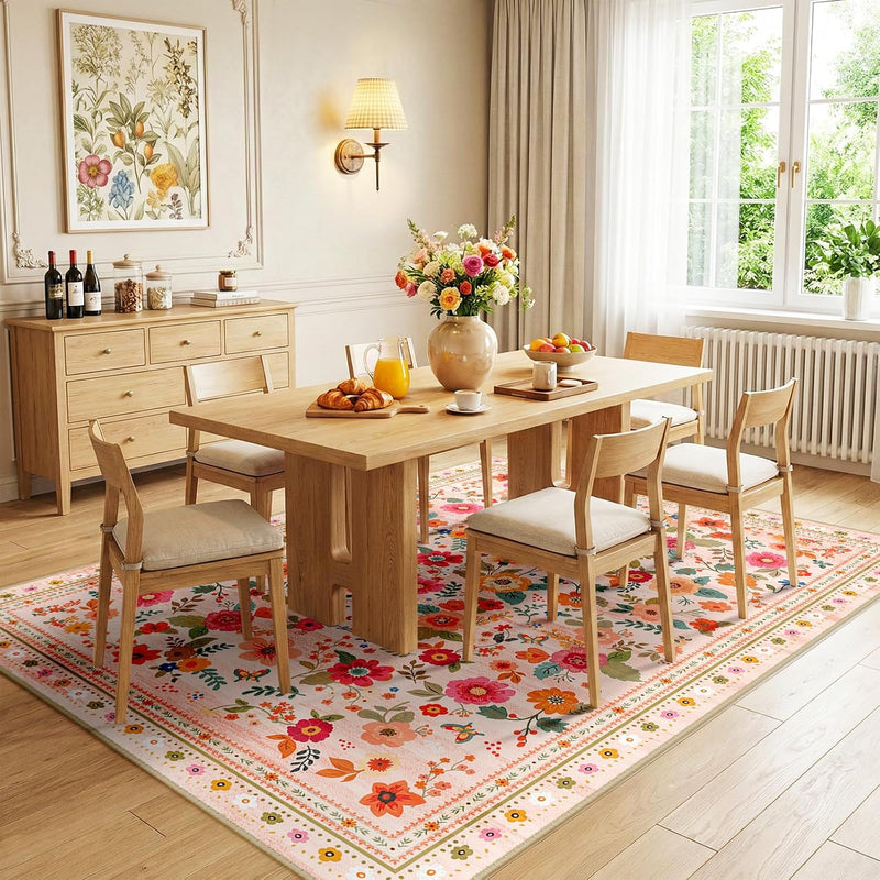 Washable Rug Floral Print Living Room